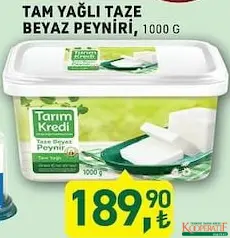 TARIM KREDİ TAM YAĞLI TAZE BEYAZ PEYNİR 1000 G fiyat ve kampanya bilgisi